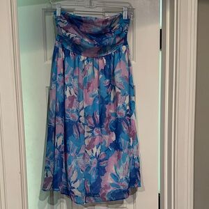 Pink Lily small Floral Blue and Pink Women’s mini strapless mini dress. Like new